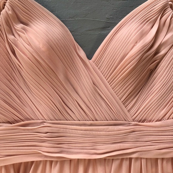 Kleinfeld Maxi Dress Size 12 Bridesmaid Peach Cold Off Shoulder Pleated Chiffon - Picture 5 of 14